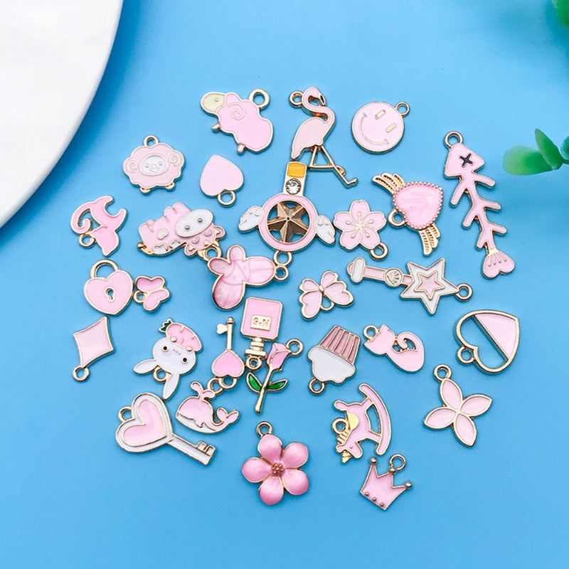 Wholesale Dripping Oil Girl Heart Pink Cartoon Cute Alloy DIY Necklace Bracelet Pendant